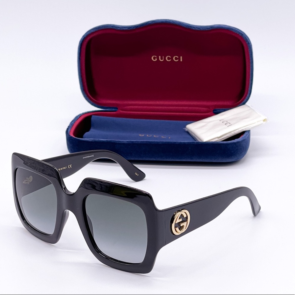 NEW GUCCI GG0053S 001 BLACK SQUARE WOMEN’S SUNGLASSES GUCCI GG0053SN 001 - Picture 1 of 12